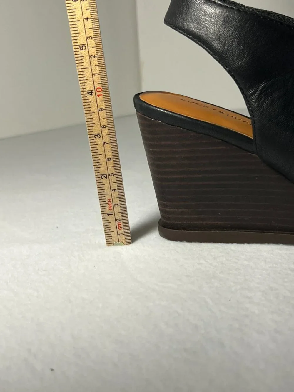 Lucky Brand Women’s 7.5M Black Lordyn Slingback Wedge Leather Open-Toe Peep Heel